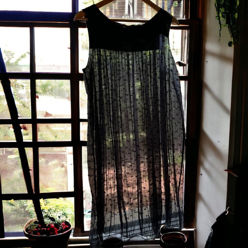 🛍️3/$15 MaxStudio Sheer Black Babydoll Dress Swimsuit Coverup - Free Size OSFM